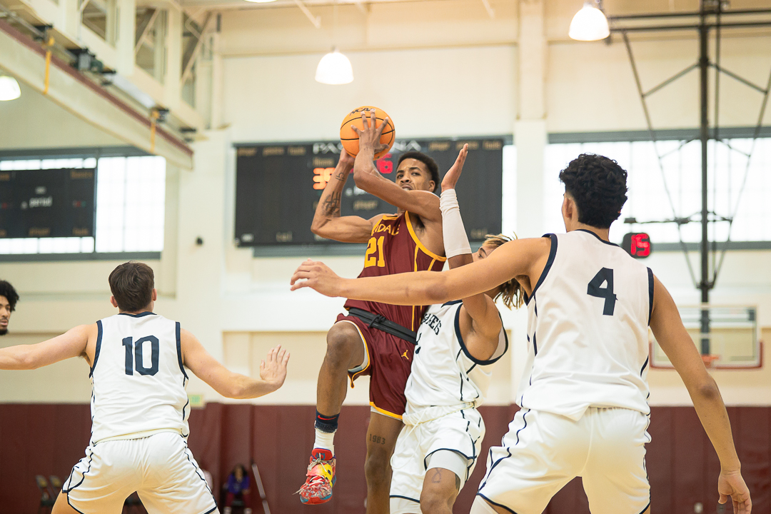 GCC MBB improves to 5-2 in conference and 12-9 overall with 82-74 win over Antelope Valley College Jan. 31; Elijah Groves leads the team with 22 points and 11 rebounds.