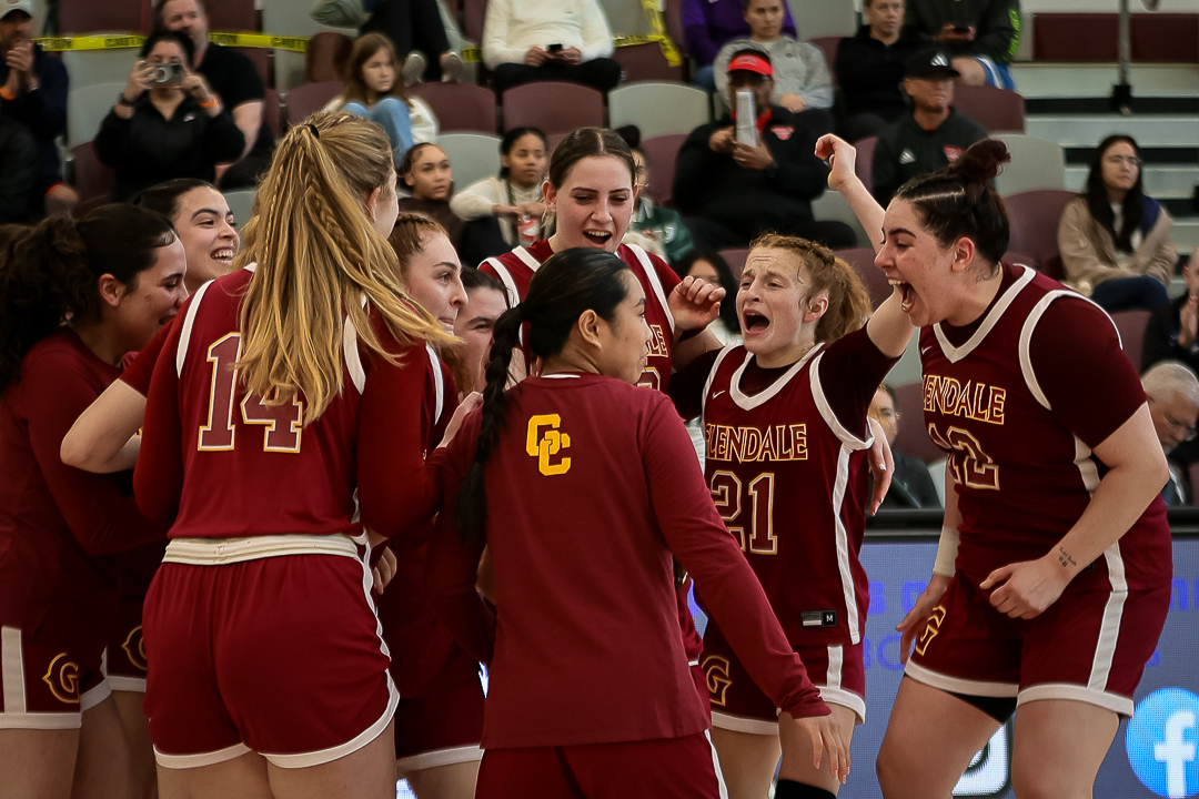 A stout defense and timely scoring helps  the GCC Women's Basketball Team to it's first ever State Championship game with 66-42 win over No. 1 in state Butte College March 16 at Mt. San Antonio College in semifinal game; face Orange Coast College for state title March 17 at 1 pm and is now 20-2 overall and has won 25 straight games